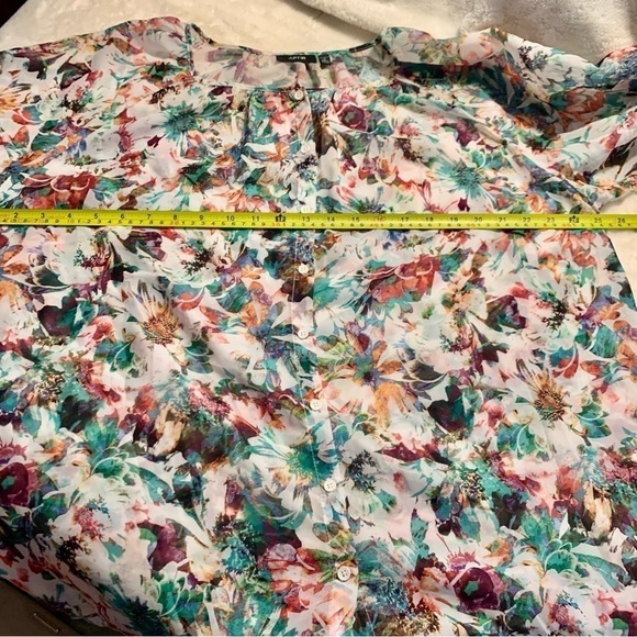 Apt 9 Blouse 1X White Floral Purple Green Orange Pink Semi Sheer Dressy - Picture 12 of 14